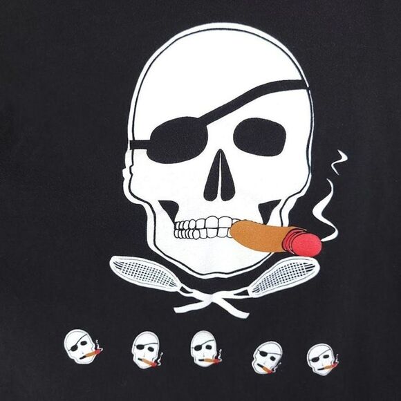 Skull Crossbones Lacrosse T Shirt Vintage 90s Pirate Cigar Made In USA Mens - Picture 2 of 6